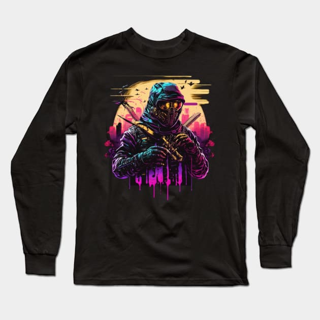 Colorful Ninja Long Sleeve T-Shirt by Discover Madness